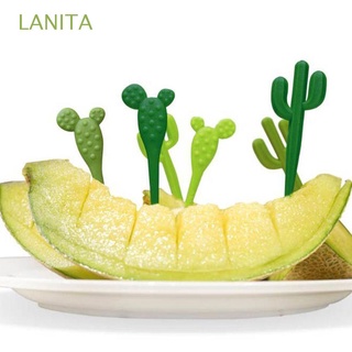 lanita eco friendly púas de comida mini vajilla tenedor de frutas verde cactus creativo 6 unids/set de dibujos animados para niños niños postre palo palillo de dientes/multicolor (1)