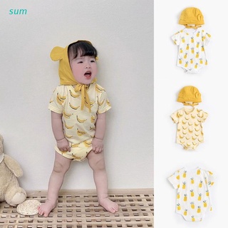sum Baby Short Sleeve Romper Cartoon Fruit Print Bodysuit Summer Cotton Jumpsuit 0-36Months Newborn Bag Fart Clothing