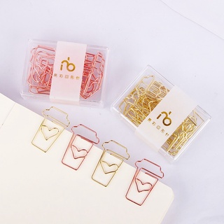 12Pcs/box Coffee Cup Gold and Rose Gold Paper Clip Bookmark Binder Clips Office Student School Stationery Supplies
