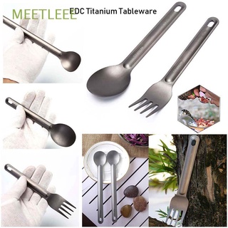 MEETLEEE Ultralight Titanium Tableware Portable Outdoor Picnic Accessories Long Handle Spoon Environmental New Pure EDC Camping Tool High Quality Cutlery Fork