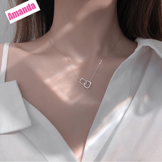 Moda coreana nueva plata pura brillante rectangular doble zircón redondo CZ zircón colgante para niñas—BESLA Amanda