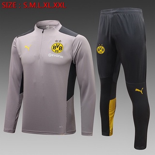 2021/22 Borussia Dortmund Gris Claro Manga Larga Vestido De Entrenamiento , Adulto Media Cremallera Fútbol Conjunto .