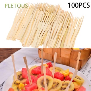 pletous 100pcs desechables pick de alimentos hogar decoración del hogar tenedores de frutas de bambú nuevos suministros de vajilla fiesta catering palo dedo (1)
