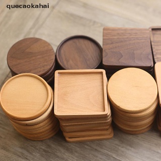 quecaokahai - posavasos de madera de haya natural, redondo, cuadrado, resistente al calor (4)