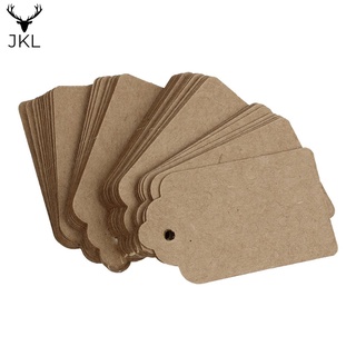 pack 100 rústico 40mmx70mm festoneado tarjeta de papel kraft, etiqueta marrón blanco