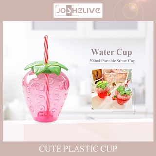 500ml strawberry straw cup plastic cup cute female handy milk tea cup portable water cup imag