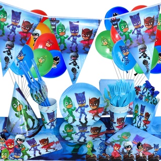 PJ Masks PJ máscaras desechables vajilla decoración conjunto bandera torta Topper plato paja bebé fiesta de cumpleaños necesidades imprescindible para carnaval