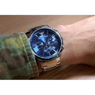[Original] Emporio Armani Classic Chronograph Navy Blue Dial Steel Men Watch Jam Tangan Lelaki AR2448