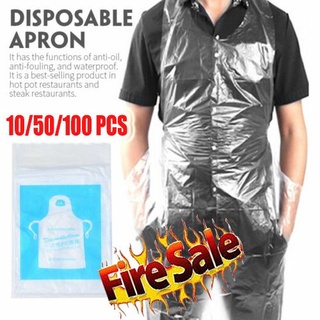 10/50/100X Disposable Plastic Aprons Polythene Aprons Eco Flat Pack Transparent