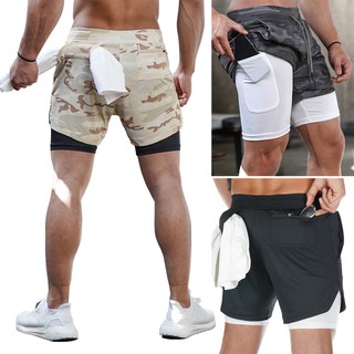 pantalones cortos deportivos de camuflaje de doble capa de secado rápido para hombre pantalones cortos deportivos