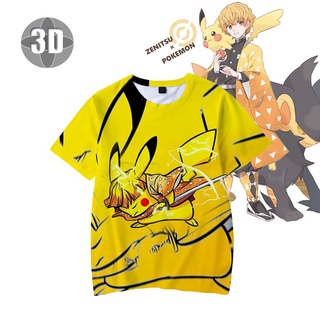 demon slayer x pokemon-zenitsu niños camiseta anime manga corta tops cuello redondo niños cosplay camiseta gráfica elegante promoción (1)