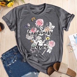 ❀ifashion1❀Digital Print Flower Happiness T-shirt