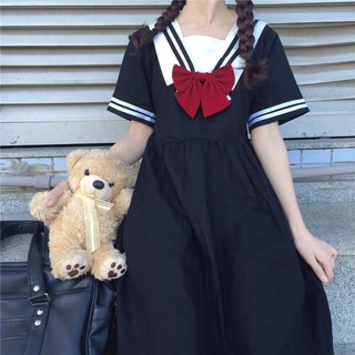 Estilo Universitario Japonés Dulce De Manga Corta Cuello Marino Vestido Femenino Estudiante Versión Coreana Suelta Salvaje Media Longitud Una Línea Falda