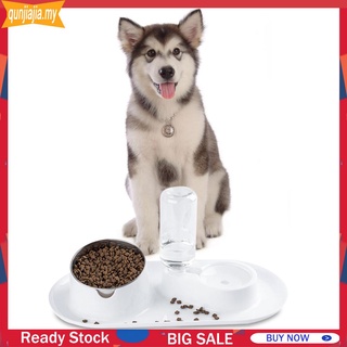 Qjj* dispensador de agua para mascotas, perro, perro, alimentador, cuenco elevado, doble cuenco (2)