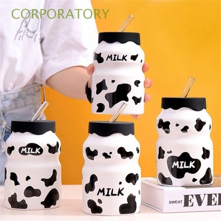 CORPORATORY Cute Milk Coffee Cup Sports Camping Mug With Straw Portable Students Creative Outdoor Home Ceramic Cup