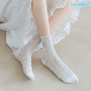 brunilda calcetines transpirables de las mujeres de las niñas calcetines de tubo de las mujeres amor coreano verano bordado algodón delgado/multicolor