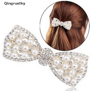 [qingruxtky] moda mujeres chica cristal arco clip horquilla pasador perla accesorios para el cabello [caliente] (1)