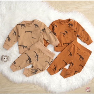 Jop7-unisex Baby chándal conjunto, dinosaurio impresión manga larga jersey camisa + pantalones casuales para niños pequeños, niñas, 3-24 meses