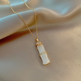 White jade bamboo knot rose gold necklace female niche light luxury design pendant clavicle chain 2020 new necklace