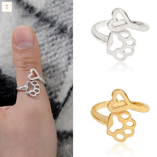 New Fashion Paw Print Love Heart Ring Open Adjustable Ring