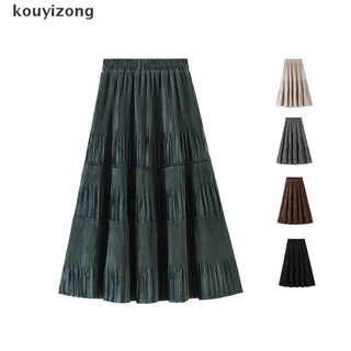 [kouyi] mujer vintage largo terciopelo plisado falda otoño señoras cintura alta una línea falda 449cl