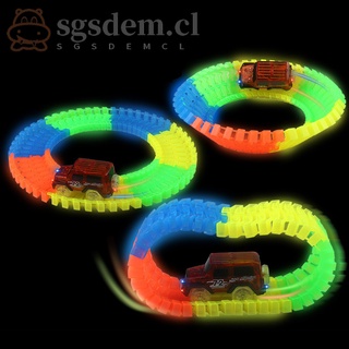 Luminoso coche de carreras pista Playset brillan en la oscuridad pista de carreras niños niños DIY montaje juguetes (6)