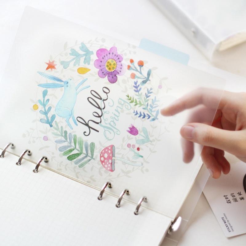 a5 a6 6 agujeros hoja suelta transparente hermosa flor cuaderno pp separador páginas papel interior páginas
