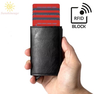 Sunage-Card funda de cuero delgado Ultra con bloque RFID de aluminio negro (6)
