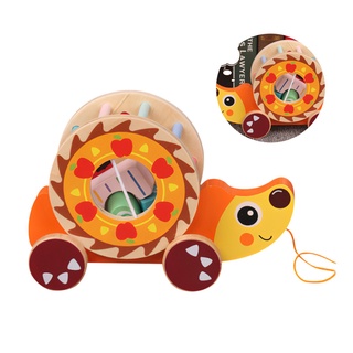 de madera pull juguete de color iluminación niño de madera tire de juguete en forma de cognición walker juguetes de niño pequeño superficie lisa de madera (4)