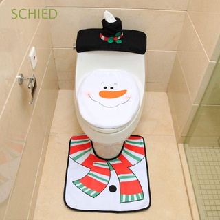 SCHIED Cute Toilet Seat Cover Bathroom Decorative Toilet Mat Rug Set Santa Rug Bath Mat Christmas Decorations Snowman Home Toilet Case
