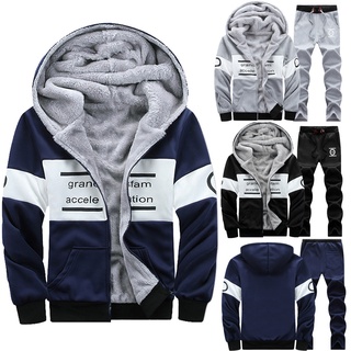 Winwinplus Conjunto De ropa De invierno para hombre con capucha y cremallera y Manga larga