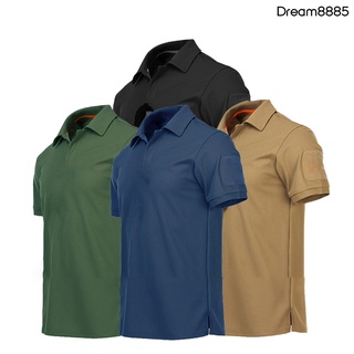 [DREM T.sh] camiseta militar de solapa de manga corta botones de Color sólido de secado rápido para deportes al aire libre