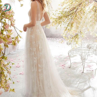 vestido de novia de mujer vestidos de boda con aplicaciones de encaje de cuello v vestido de novia elegante para mujer (5)