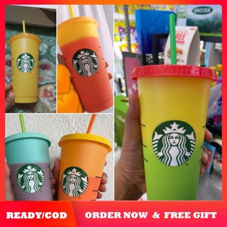 En stock Starbucks Vaso Cambiante De Color Confeti Reutilizable De Plástico Fría Taza De Purpurina Tazas Glittery COD