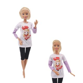 aleatorio 5 piezas de dibujos animados lindo patrón camiseta leggings pantalones pantalones diario casual desgaste accesorios para barbie juguete regalos (8)
