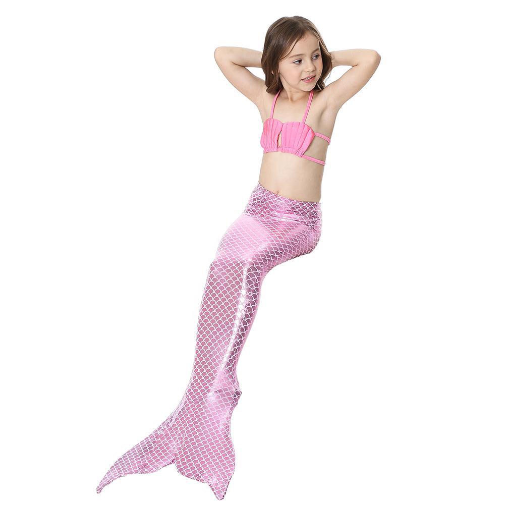 3Pcs niñas bañable cola de sirena Monofin Bikini traje de baño playa traje de baño (9)
