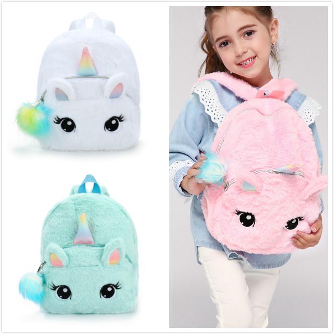 YQ nueva mochila de felpa unicornio para niños, diseño de dibujos animados, bolsa de viaje