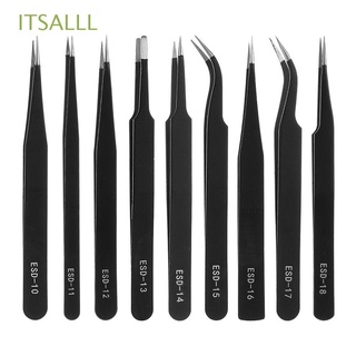 ITSALLL Industrial Stainless Steel Tweezers Makeup Curved Straight ESD Safe Anti-Static Precision Repair Tools Maintenance Eyebrow Clip