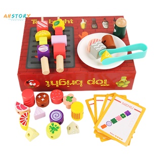 ahstory_ madera barbacoa rack juguete barbacoa juego casa clasificación skewers juguete larga vida útil para niños (8)