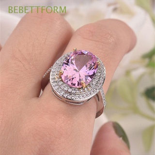 bebettform - anillo de zafiro rosa para mujer, simulación de boda, diamante, compromiso, aniversario, joyería, tamaño 5-11, plata 925