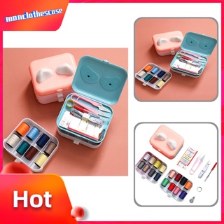 MCCZ Bright Color Sewing Storage Set Travel Sewing Kits Box with Ruler Double Layers Home Tool