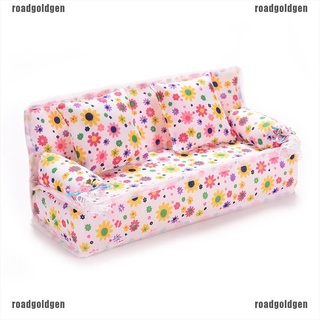 ROCL 3 Pcs/set Sofa Couch 2 Cushions For Barbies Kids Dollhouse Furniture Printing 210824