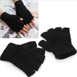 Hermoso live Dreamingsha Ak moda negro corto medio dedo sin dedos de lana de punto guante de muñeca de invierno caliente guantes de entrenamiento para mujeres y hombres