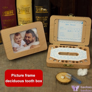 deciduo caja de dientes de madera de los dientes de bebé caso de almacenamiento con ranura para fotos de los niños organizador de recuerdo para el pelo bebé ducha regalo