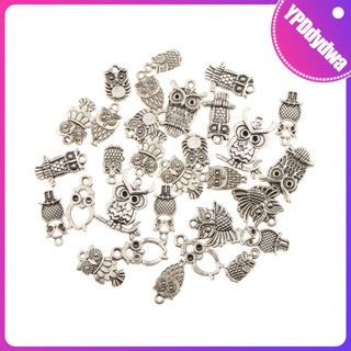 Charms 30 piezas de búhos mixtos, encantos tibetanos de plata, tono de plata, fabricación de joyas de 13-22 mm (1)