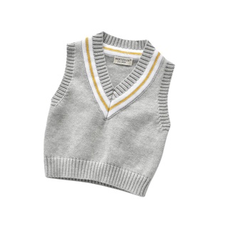 ✣Eo♥Chaleco de los niños, tejer gruesa aguja sin mangas jersey cuello en V línea de cintura hilo de recorte suéter de niño (7)
