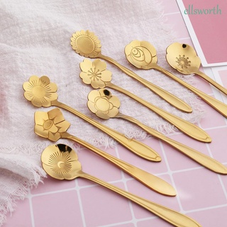 Ellsworth - juego de cucharas pequeñas para flores (8 colores), diseño de sopa, vajilla, color rosa, rojo, herramientas para azúcar, helado, café, postre, oro, Vintage, cucharadita, Multicolor