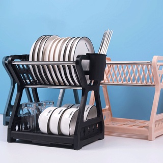 papelera de doble capa para platos de cocina, escurridor, cesta de almacenamiento con jaula para palillos (4)