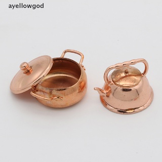[ayellowgod] 1:12 casa de muñecas miniatura bronce sartén tetera kit de cocina [ayellowgod] (9)