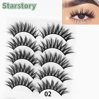STARSTORY SKONHED 5 Pairs Fashion Eyelashes Extension Cruelty-free Natural Long False Eyelashes Wispy Eye Makeup Tools Reusable Glue Included Thick Cross 3D Soft Mink Hair